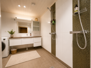 Home Spacious bathroom area featuring clean and functional shower facilities for everyday comfort.